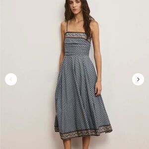 Veronica Beard Blue Patterned Spaghetti-Strap Midi Dress